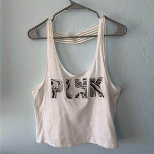 PINK Victoria's Secret White Crop Tank with Black Marble Logo